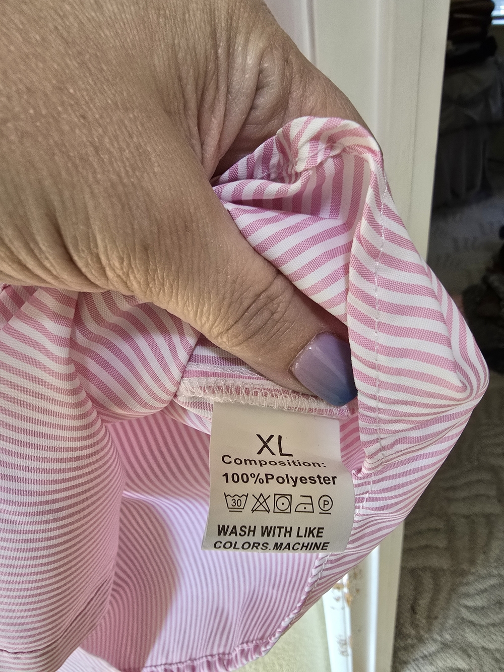 Womens' Pink Striped Long-Sleeve Top with Animal Print Trim - Picture 3 of 3